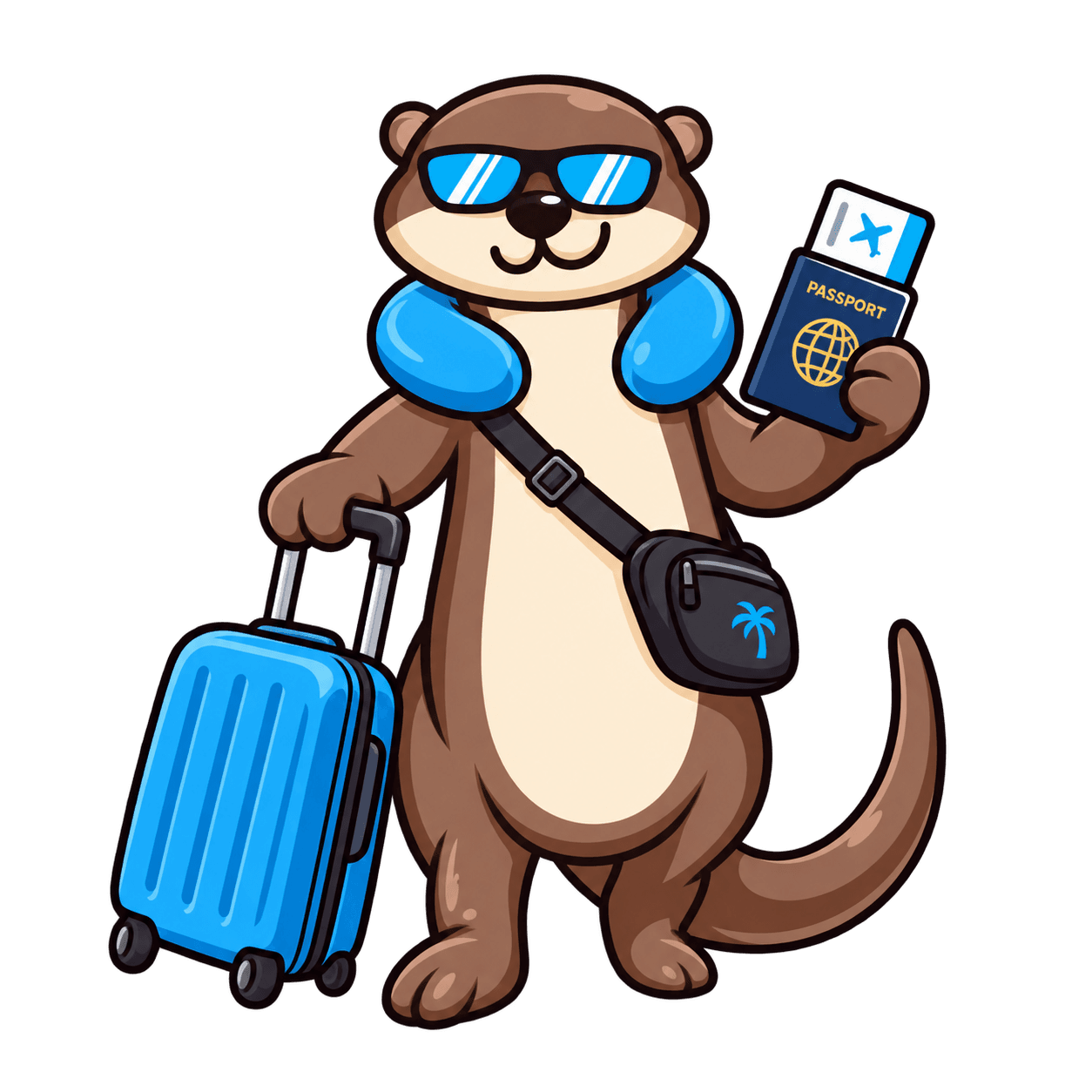 Nutria de Roomin con maleta y pasaporte